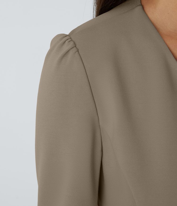 Round Neck Long Sleeve Decorative Button Slim Work Jacket