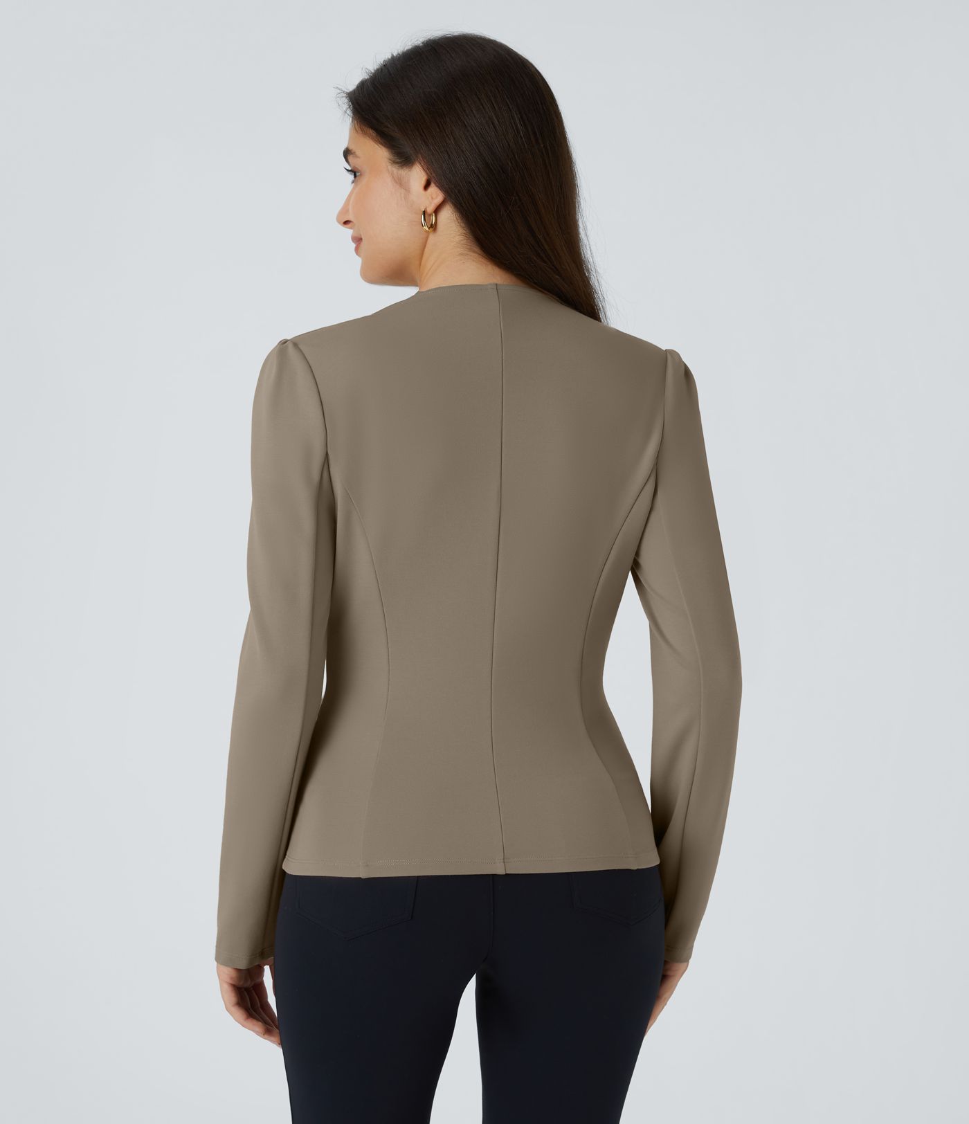 SculptKnit Round Neck Long Sleeve Decorative Button Slim Work Jacket