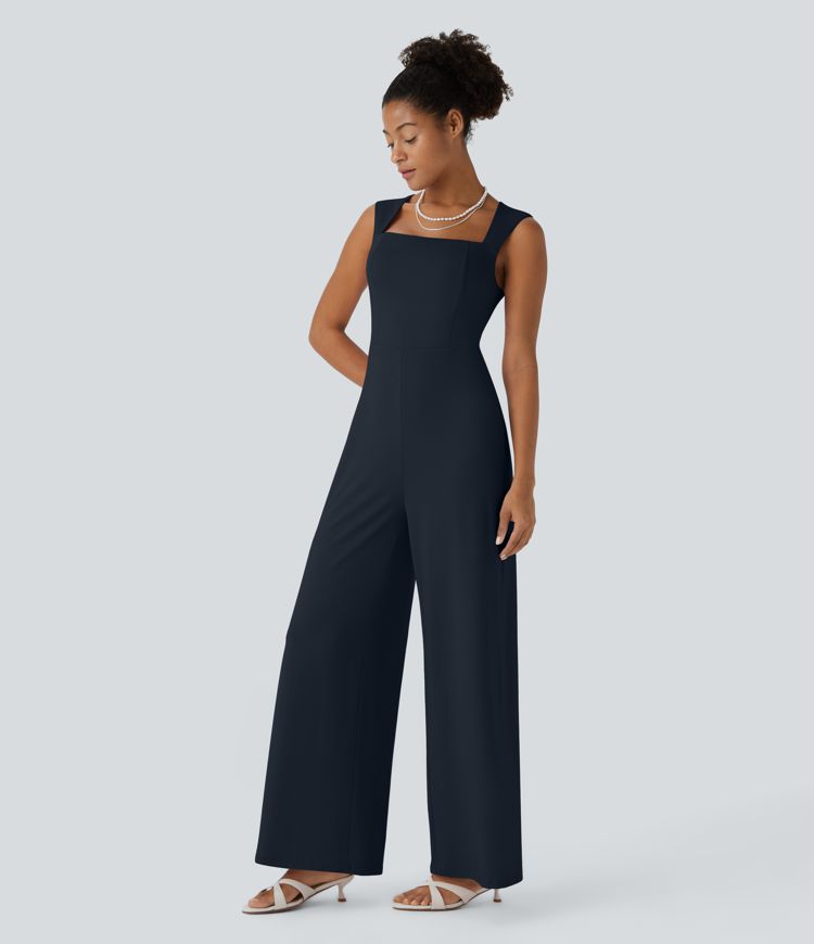 Square Neck Sleeveless Bridesmaid and Wedding Guest Jumpsuit