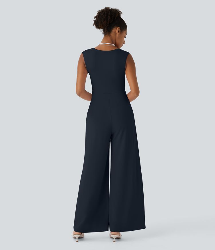 Square Neck Sleeveless Bridesmaid and Wedding Guest Jumpsuit