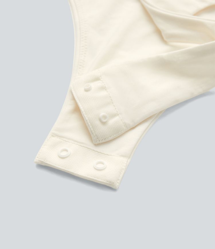 Body ajustado botón presión manga larga cuello cuadrado