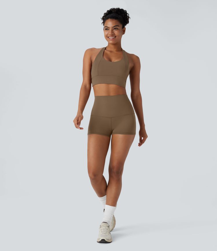 Pantalón corto  yoga ciclista tiro alto plegado 6.3cm