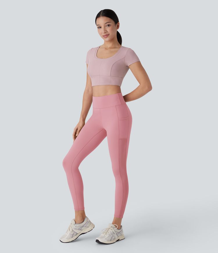 SoftlyZero™ Plush High Waisted Pocket Contrast Mesh 7/8 Yoga Leggings