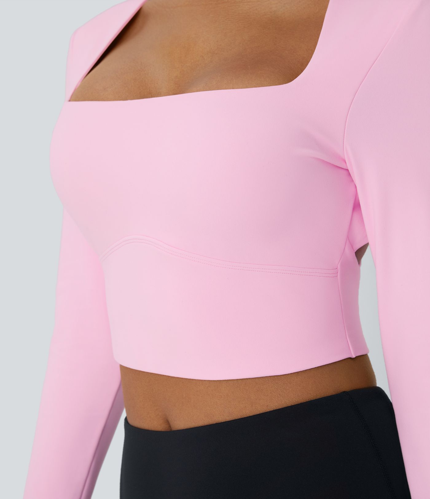 SoftlyZero™ Plush Square Neck Long Sleeve Thumb Hole Cropped Yoga Sports Top