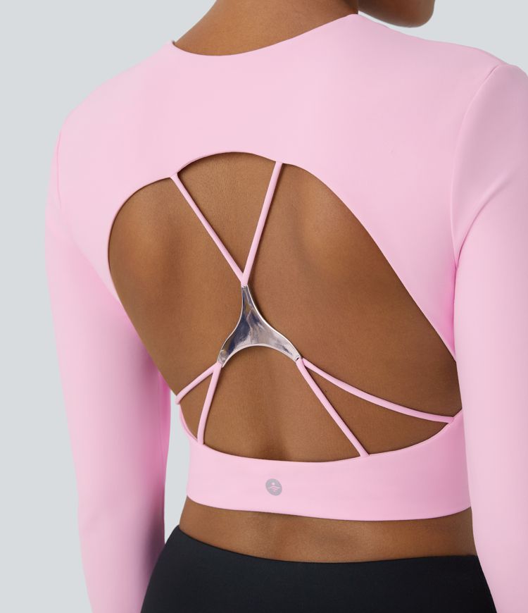 SoftlyZero™ Plush Square Neck Long Sleeve Thumb Hole Cropped Yoga Sports Top