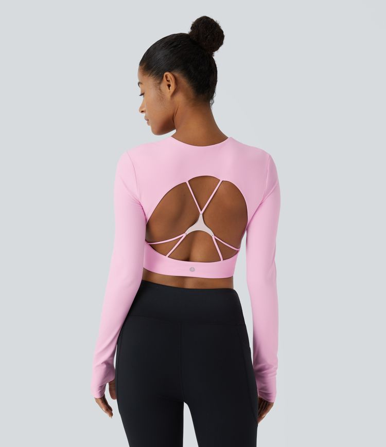 SoftlyZero™ Plush Square Neck Long Sleeve Thumb Hole Cropped Yoga Sports Top
