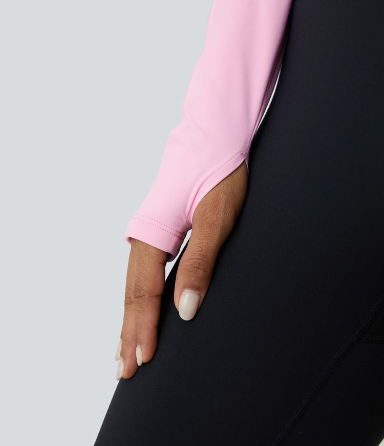 SoftlyZero™ Plush Square Neck Long Sleeve Thumb Hole Cropped Yoga Sports Top