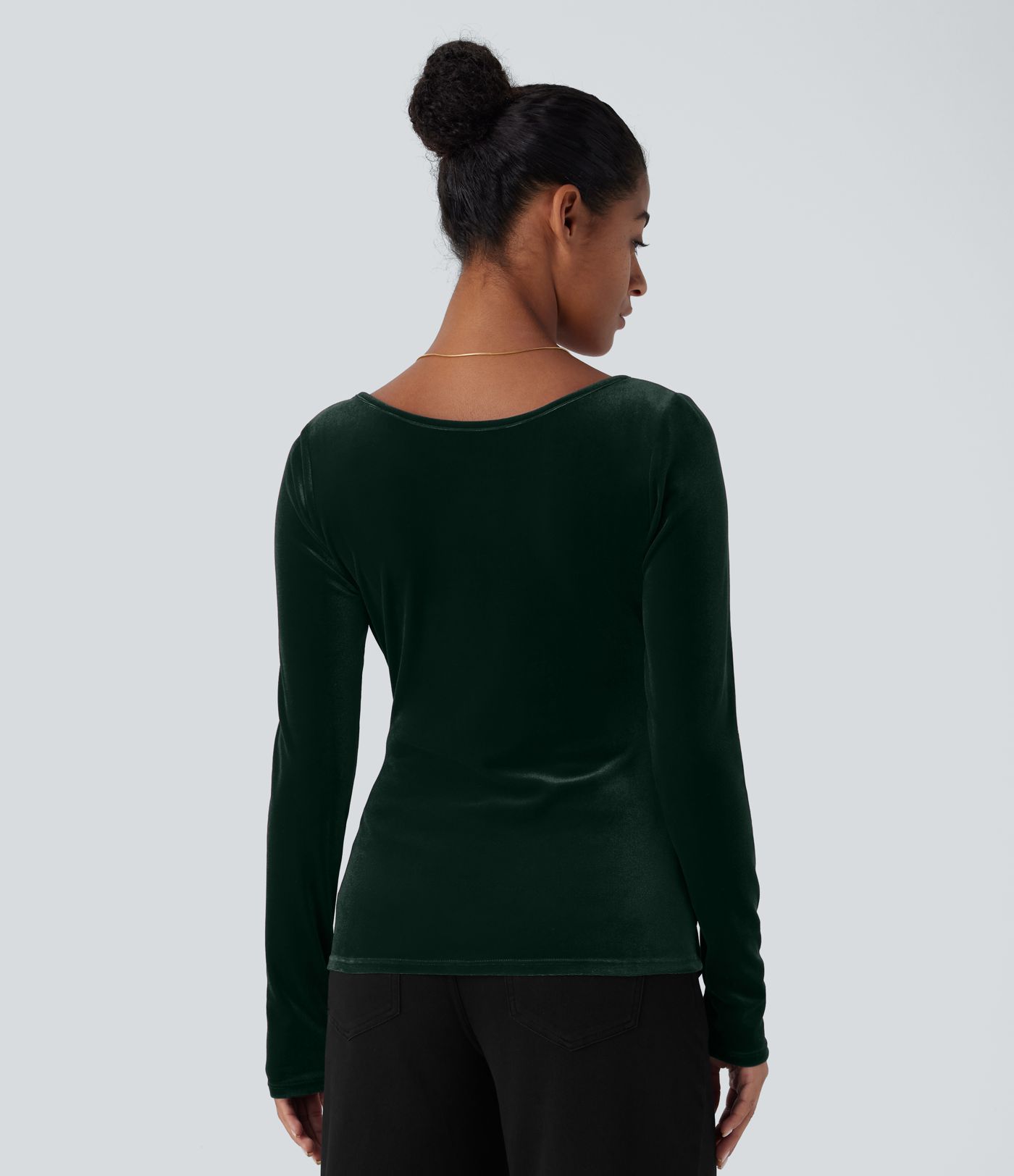 Haut de Noël décontracté en velours col V à manches longues et effet drapé