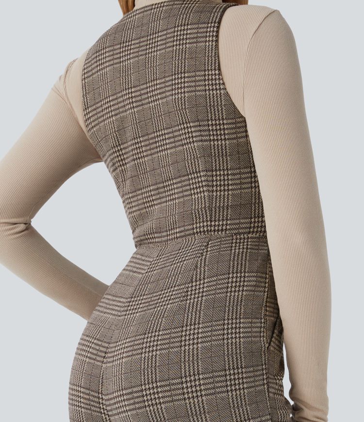 Combinaison de travail ajustée col V sans manches motif pied-de-poule