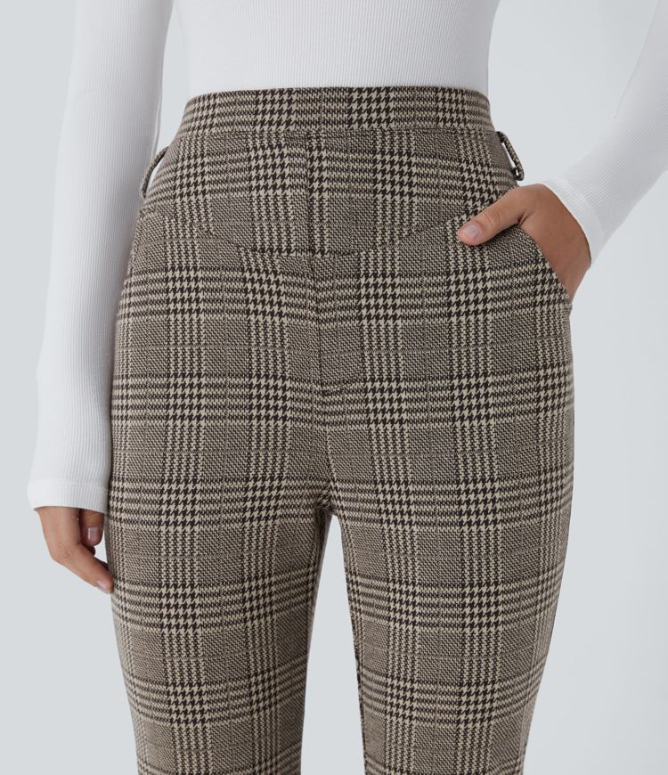 Halara Flex™ Pantalon de ville légèrement évasé à très haute taille motif pied-de-poule avec poches latérales