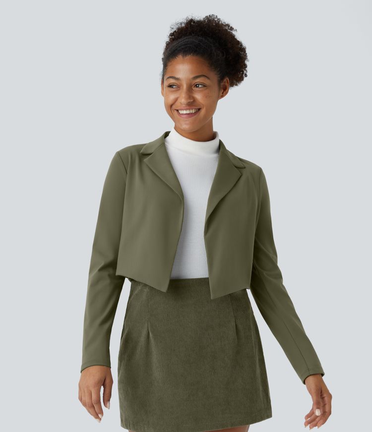 Softlyzero™ Plush Lapel Open Front Solid Cropped Casual Blazer