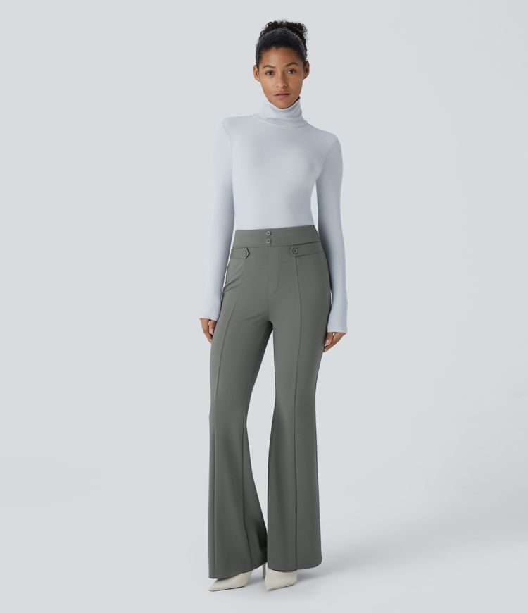 Halara Flex™ High Waisted Decorative Button Work Flare Trousers