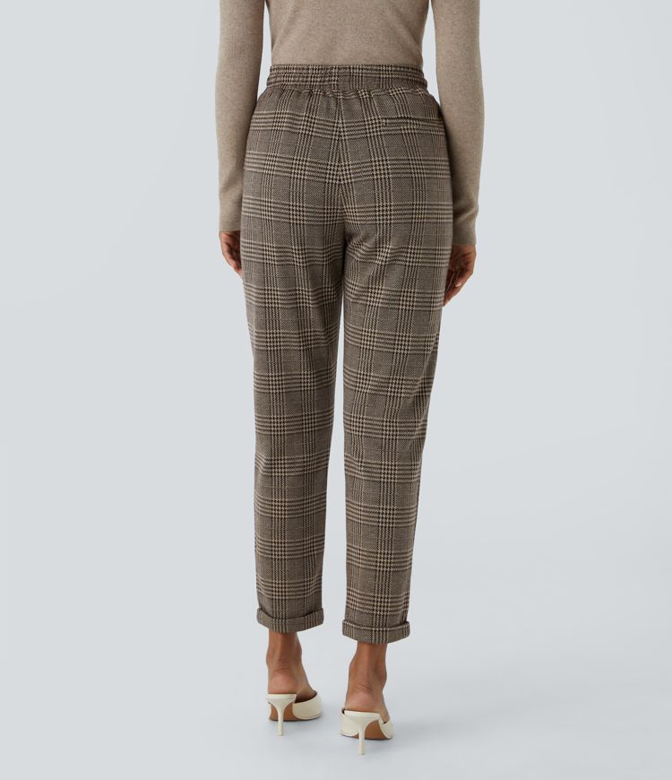 Halara Flex™ Pantalon Tailleur taille mi-haute à motif pied-de-poule avec cordon de serrage et poches latérales