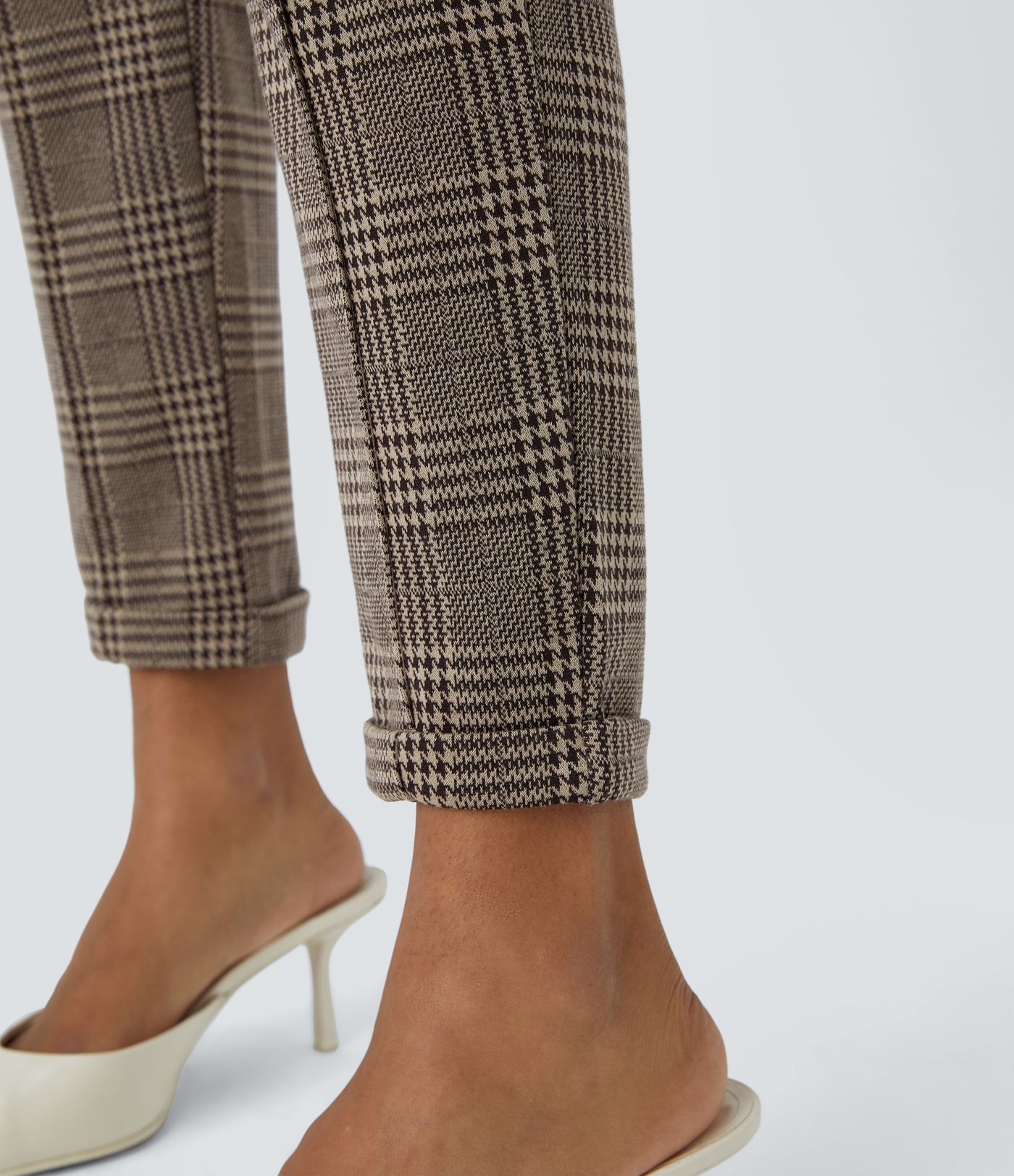 Halara Flex™ Mid Rise Drawstring Side Pocket Houndstooth Plaid Work Trousers