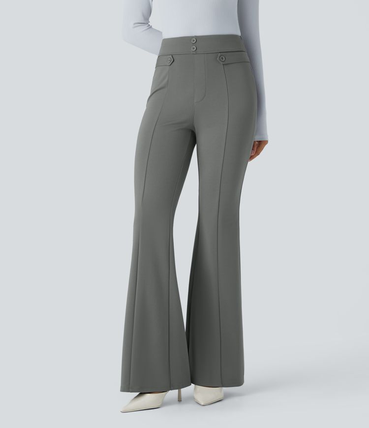 Halara Flex™ High Waisted Decorative Button Work Flare Trousers