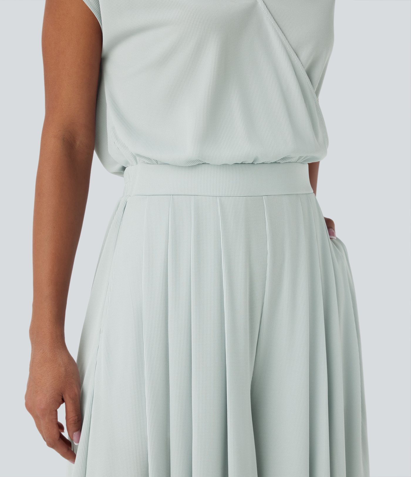 V Neck Short Sleeve Pocket Wide Leg Flowy Waffle Casual Jumpsuit-Easy Peezy Edition