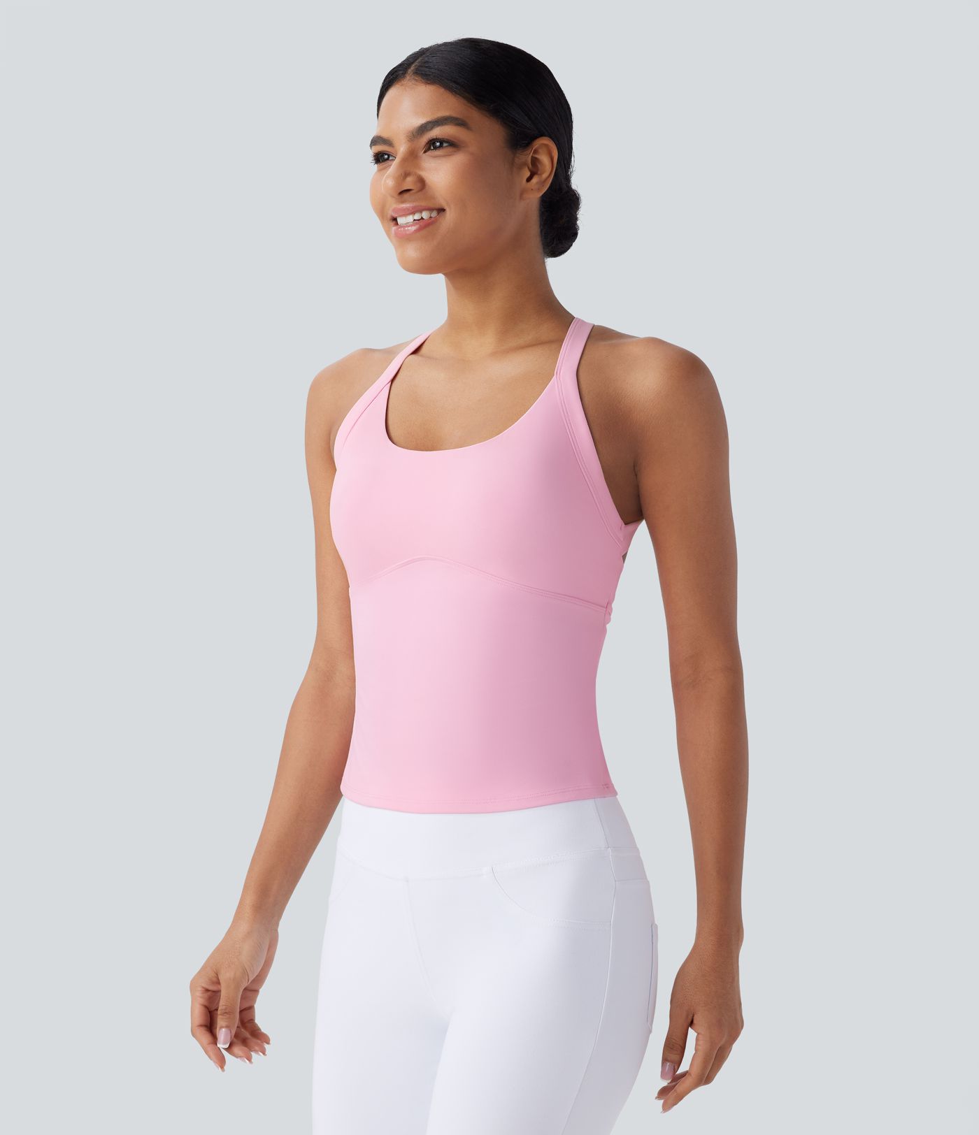 Softlyzero™ Plush backless, cut-out, twisted yoga tank top