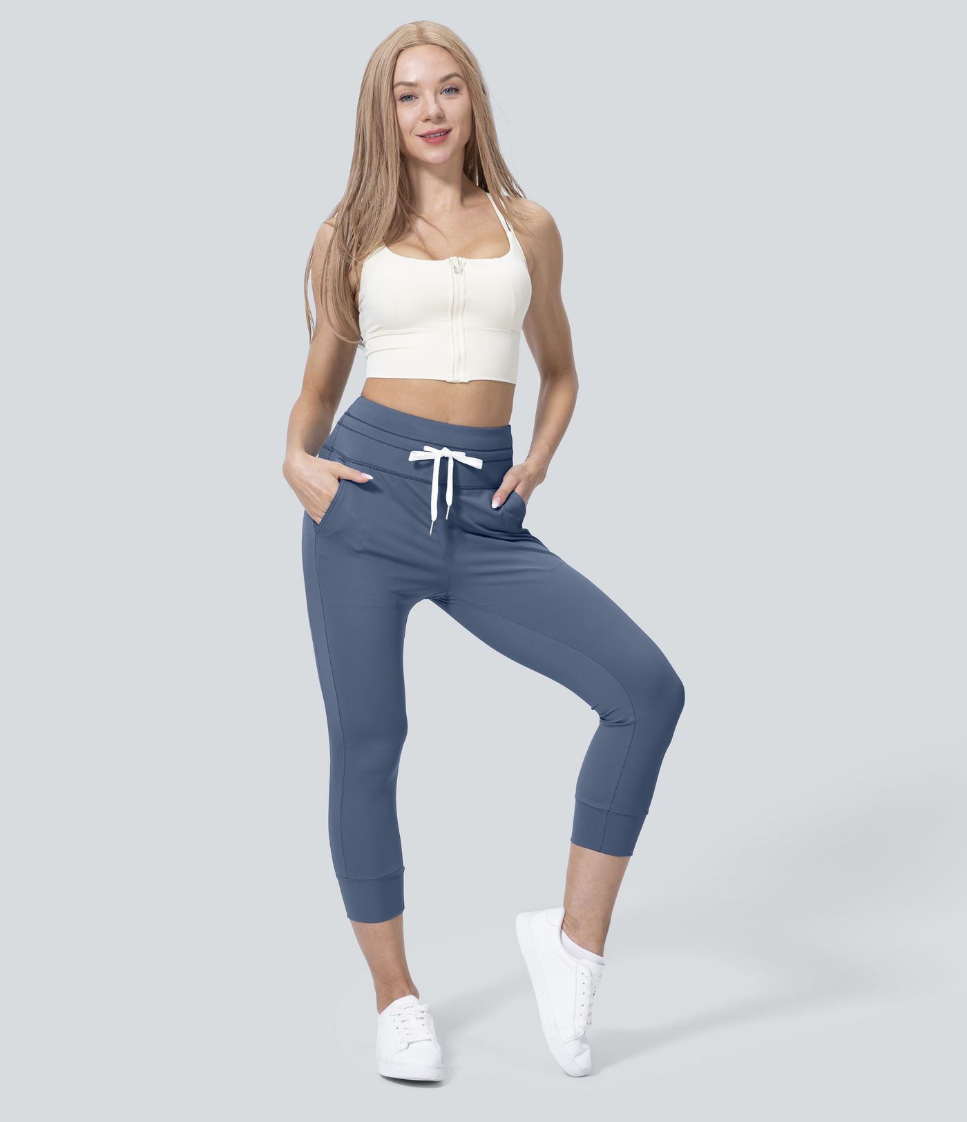 Pantalón yoga capri liso bolsillo lateral cordón tiro alto Softlyzero™ Plush