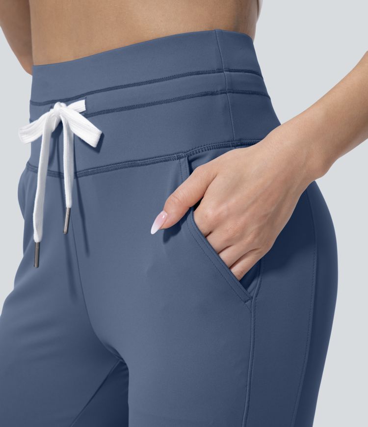 SoftlyZero™ Plush High Waisted Drawstring Pocket Plain Capri Yoga Joggers