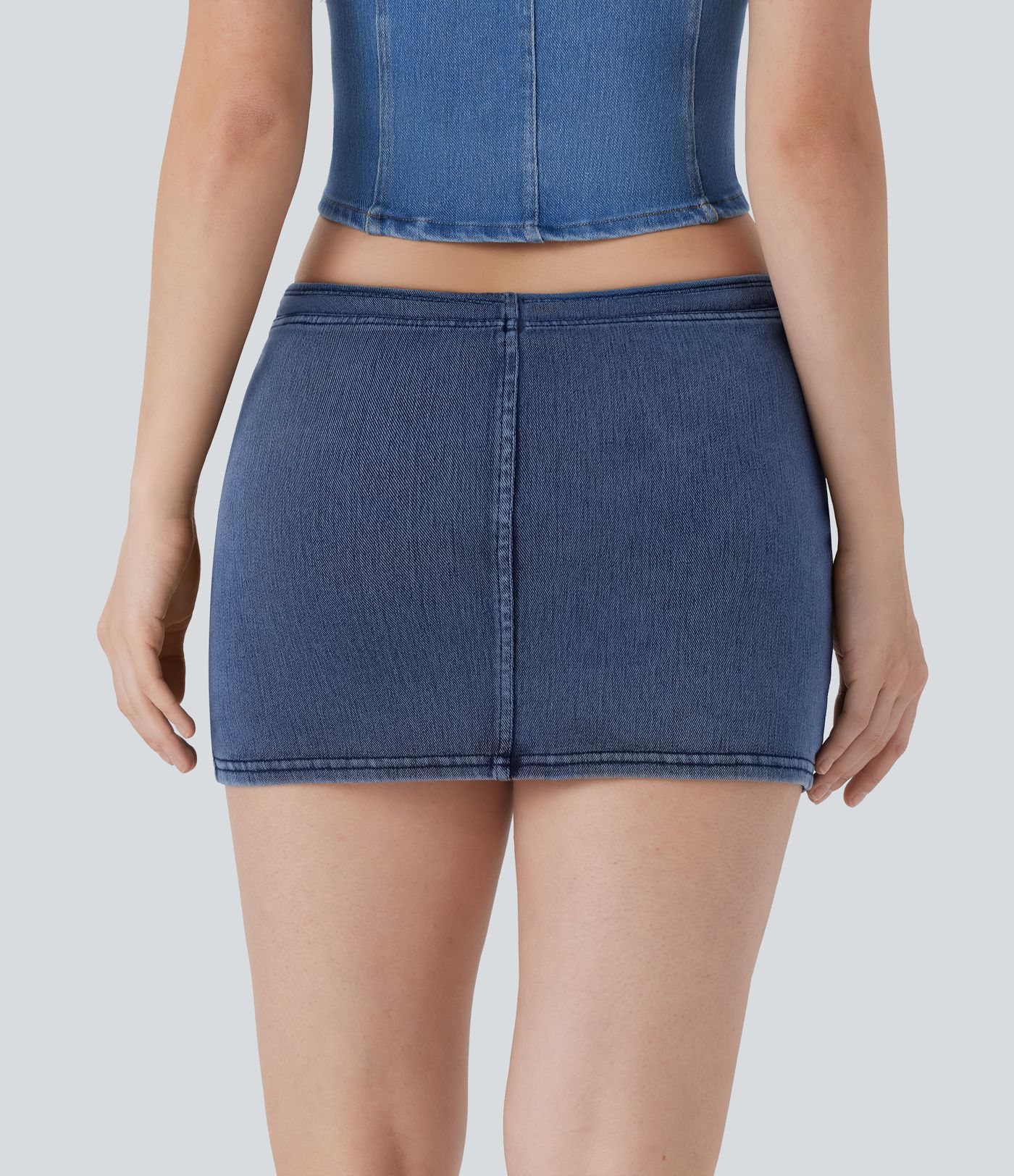 Halara Flex™ Low Rise 2-in-1 Bodycon-Minirock aus gewaschenem, dehnbarem Strick-Denim mit Seitentasche