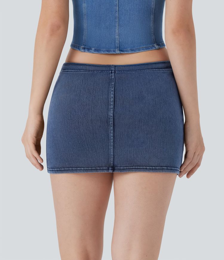 Halara Flex™ Low Rise 2-in-1 Bodycon Washed Denim Mini Casual Skirt with Pocket