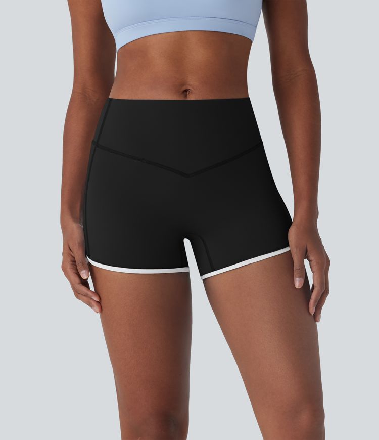 Short cycliste 7,5 cm de yoga gainant taille mi-haute à blocs de couleurs et toucher frais - UPF50+ SoftlyZero™