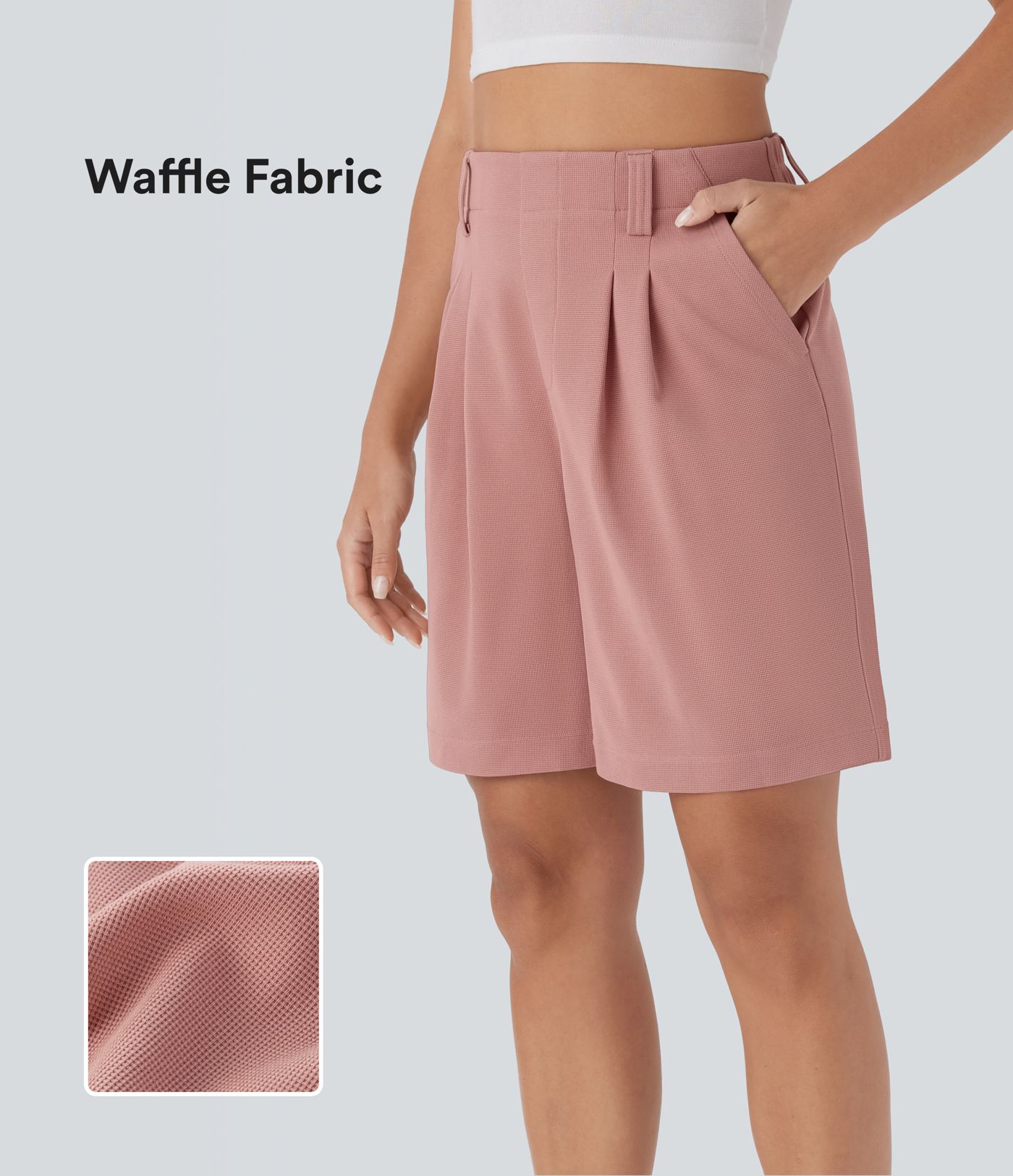 High Waisted Pocket Waffle Casual Bermuda Shorts