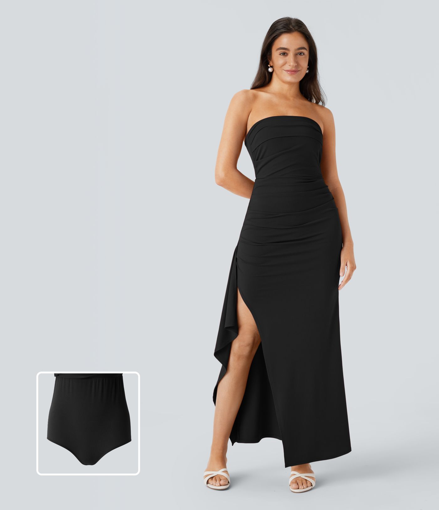 Tube Ruched Ruffle 2-in-1 Maxi Dress