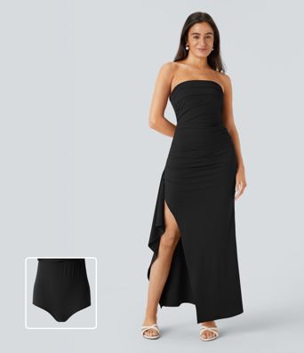 Tube Ruched Ruffle 2-in-1 Maxi Dress