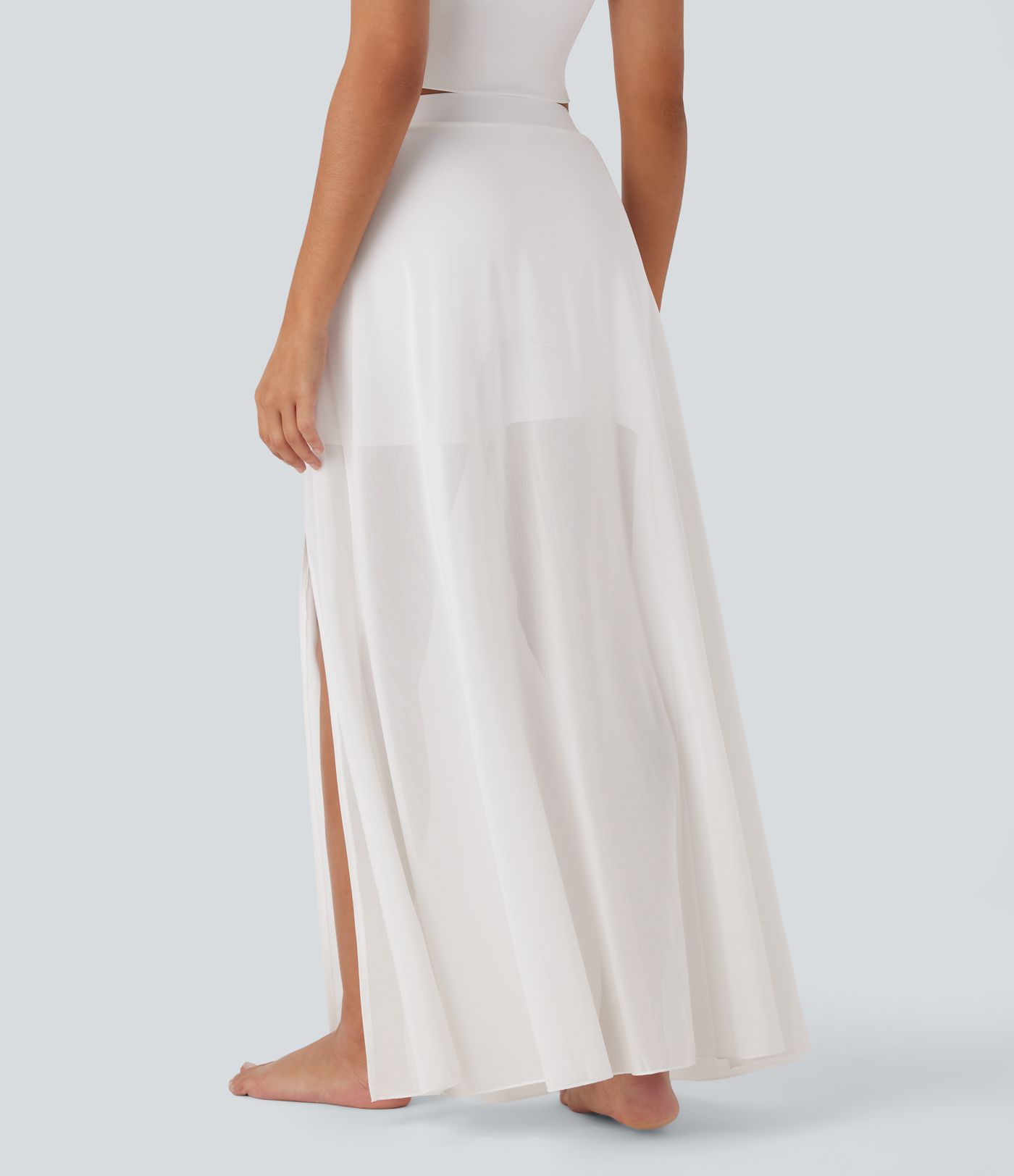 Jupe maxi fluide de danse 2-en-1 à taille mi-haute, fente et poches latérales