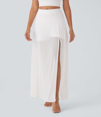 Mittelhoher 2-in-1-Maxi-Tanzrock mit Schlitz und Seitentasche