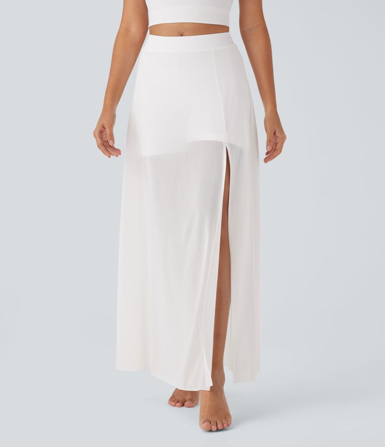 Mittelhoher 2-in-1-Maxi-Tanzrock mit Schlitz und Seitentasche