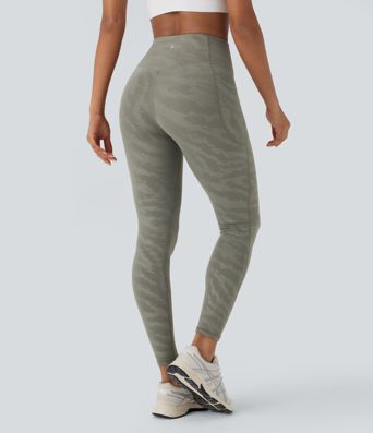 Leggings de yoga de camuflaje de tiro alto con moldeador de abdomen y bolsillos en longitud 7/8