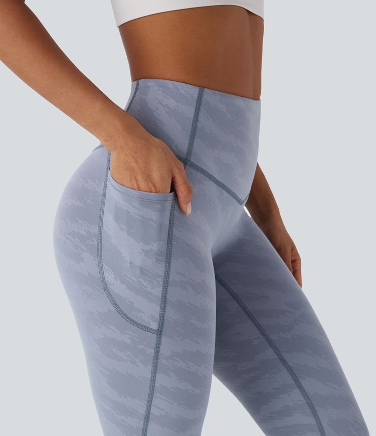 High Waisted Tummy Control Camo Yoga 7/8 Leggings with Pockets