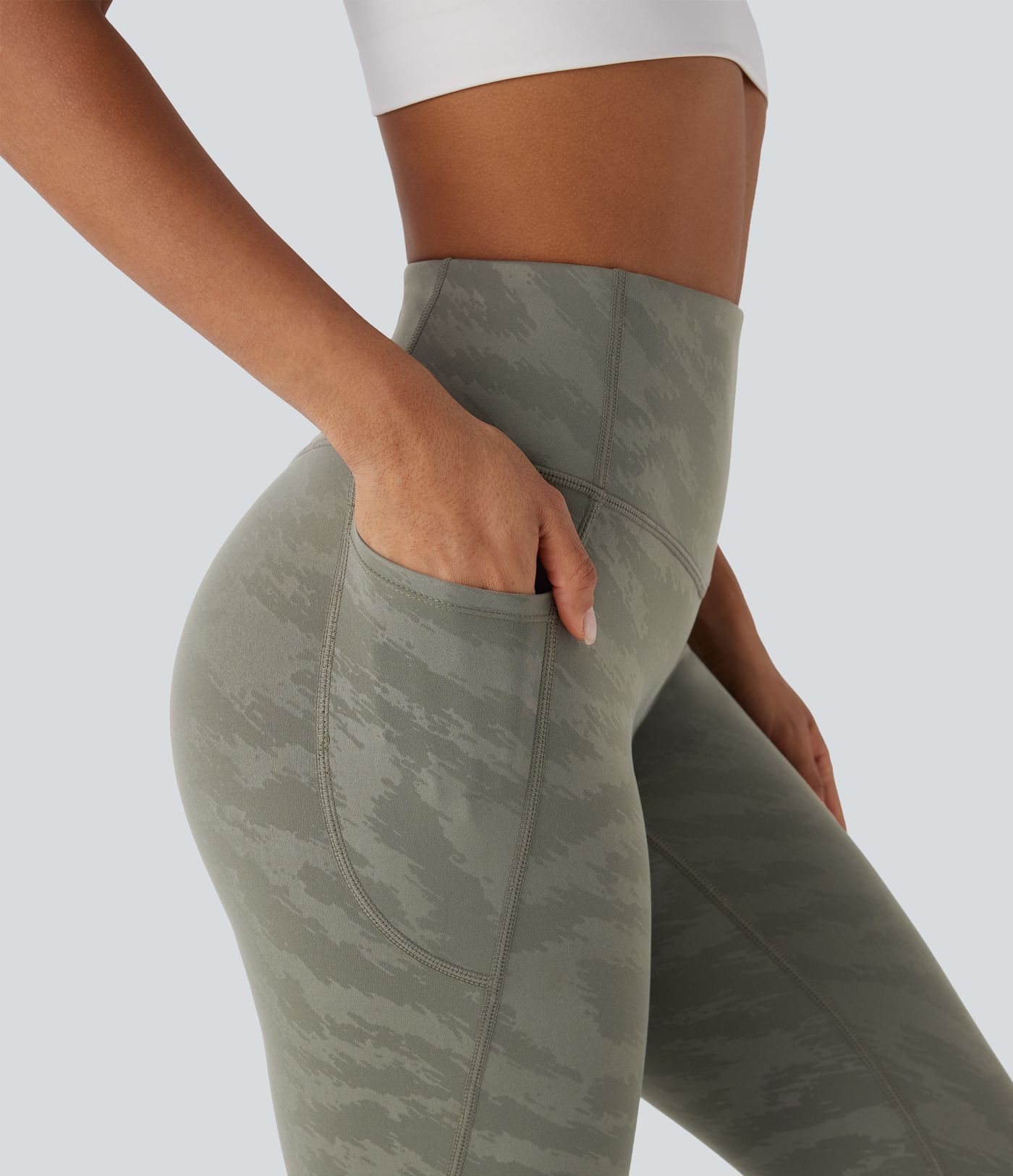 High Waisted Tummy Control Camo Yoga 7/8 Leggings with Pockets