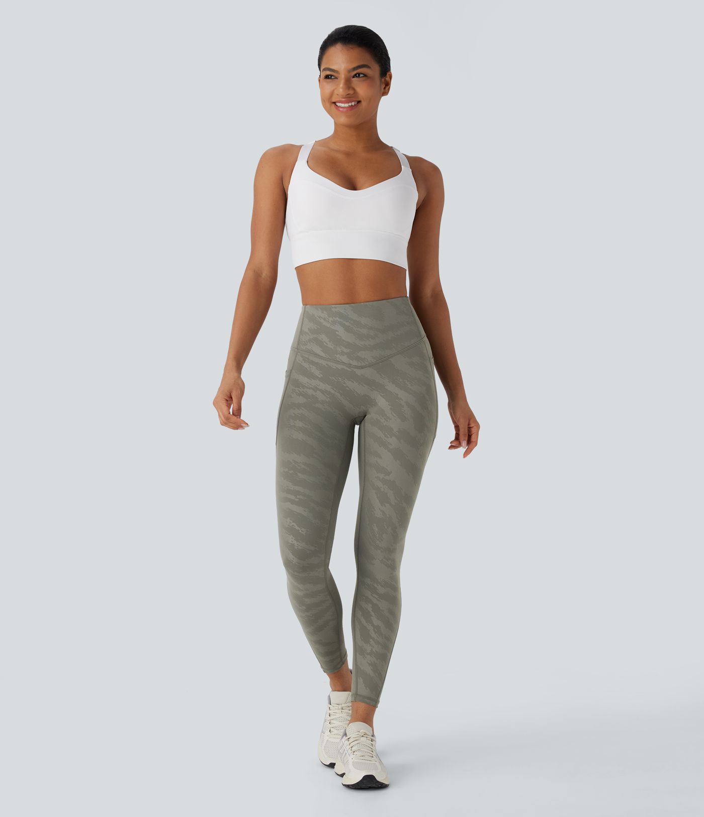 High Waisted Tummy Control Camo Yoga 7/8 Leggings with Pockets