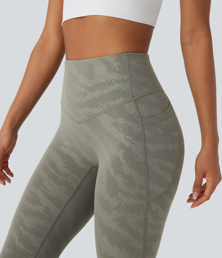 High Waisted Tummy Control Camo Yoga 7/8 Leggings with Pockets