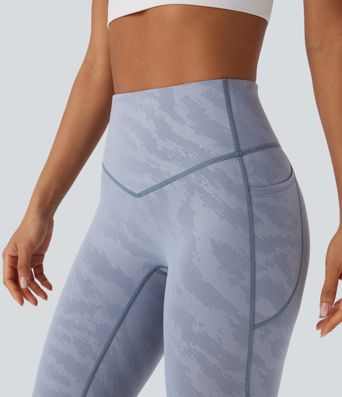 High Waisted Tummy Control Camo Yoga 7/8 Leggings with Pockets