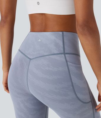 High Waisted Tummy Control Camo Yoga 7/8 Leggings with Pockets