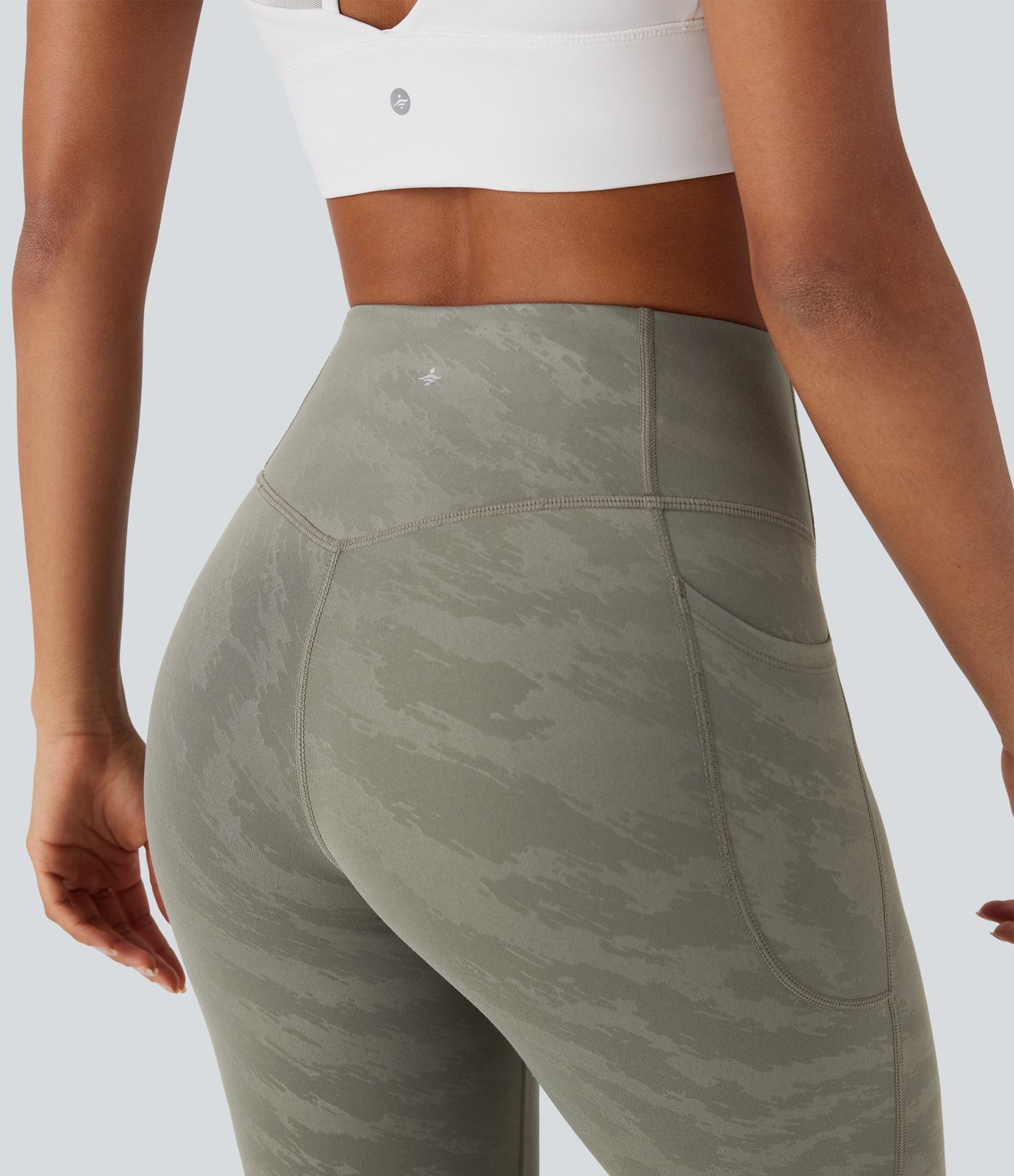 High Waisted Tummy Control Camo Yoga 7/8 Leggings with Pockets