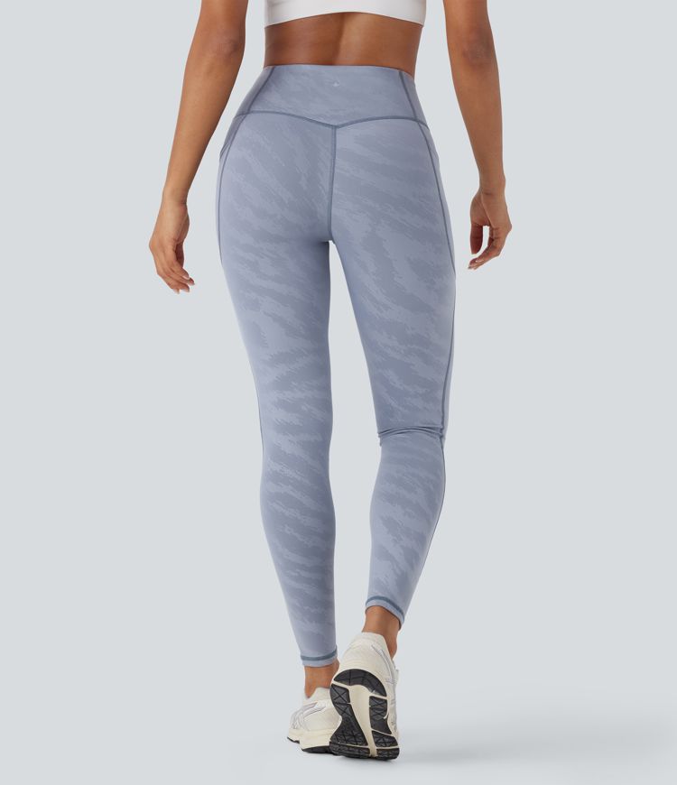 High Waisted Tummy Control Camo Yoga 7/8 Leggings with Pockets