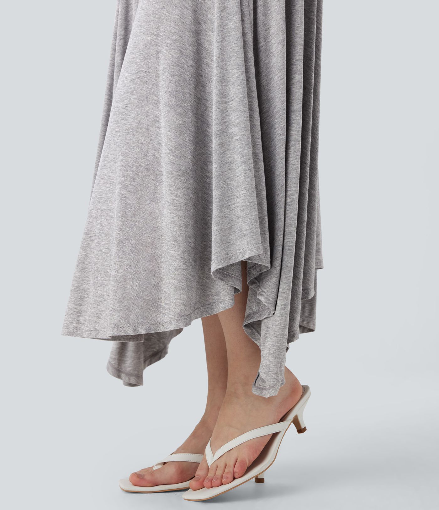 Ruched Asymmetric Hem Flowy Maxi Casual Dress