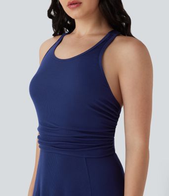 Vestido largo casual fluido con espalda descubierta, fruncido y dobladillo asimétrico