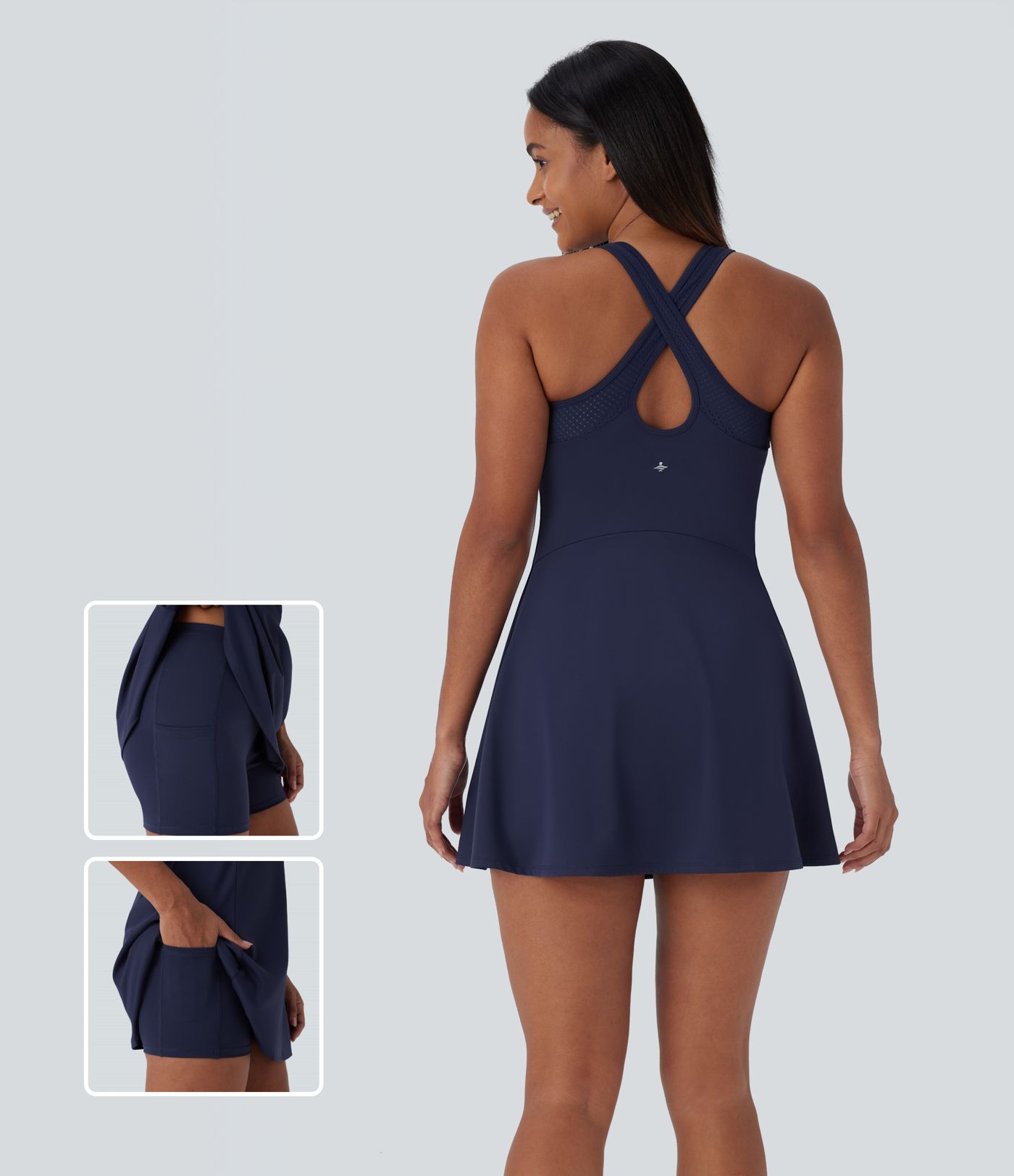 Vestido corto Softlyzero™ Airy yoga activo tacto fresco bolsillo lateral 2 piezas sin espalda entrecruzado - UPF 50+