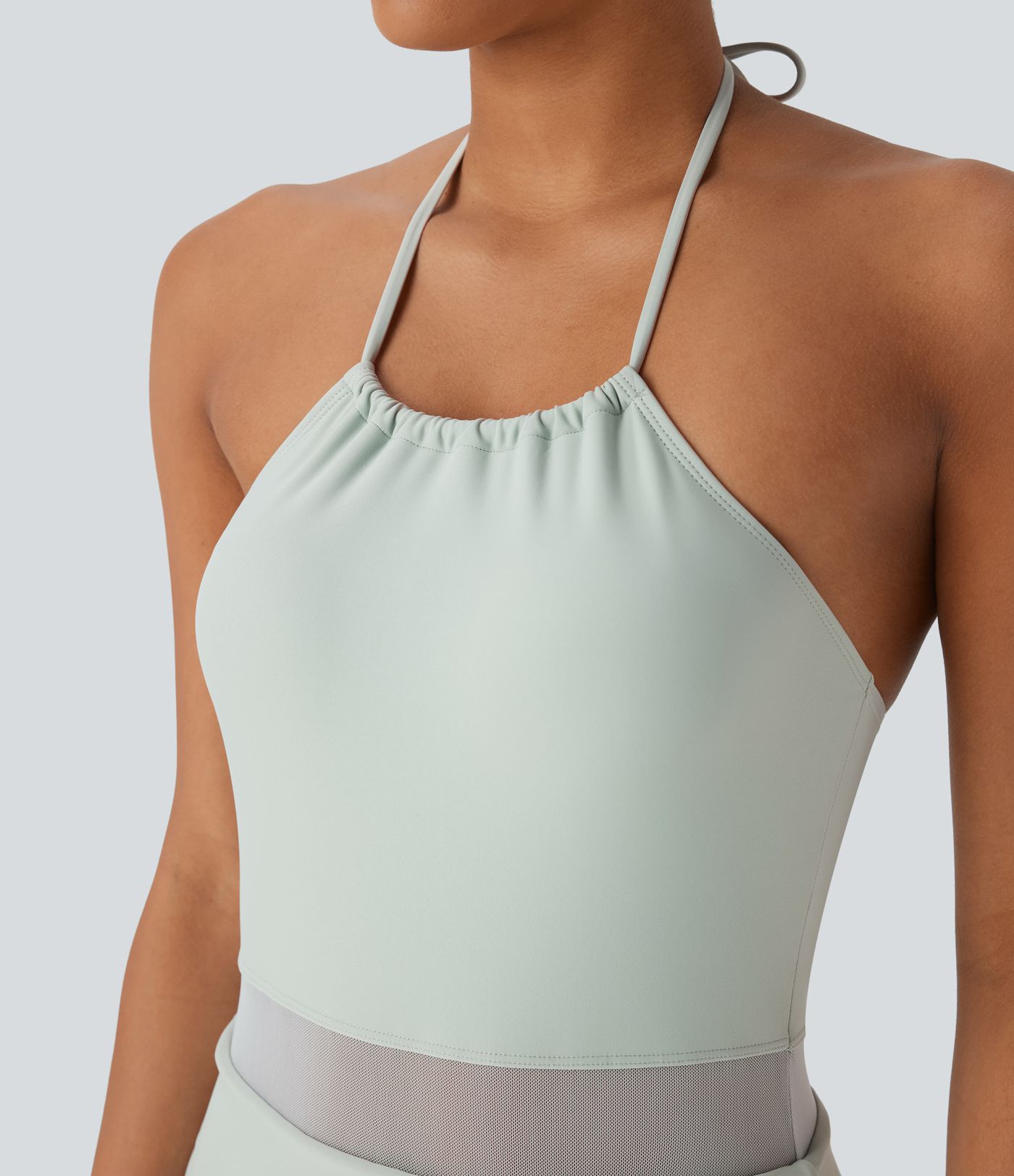 Halter Contrast Mesh 2-in-1 Mini One Piece Swimsuit