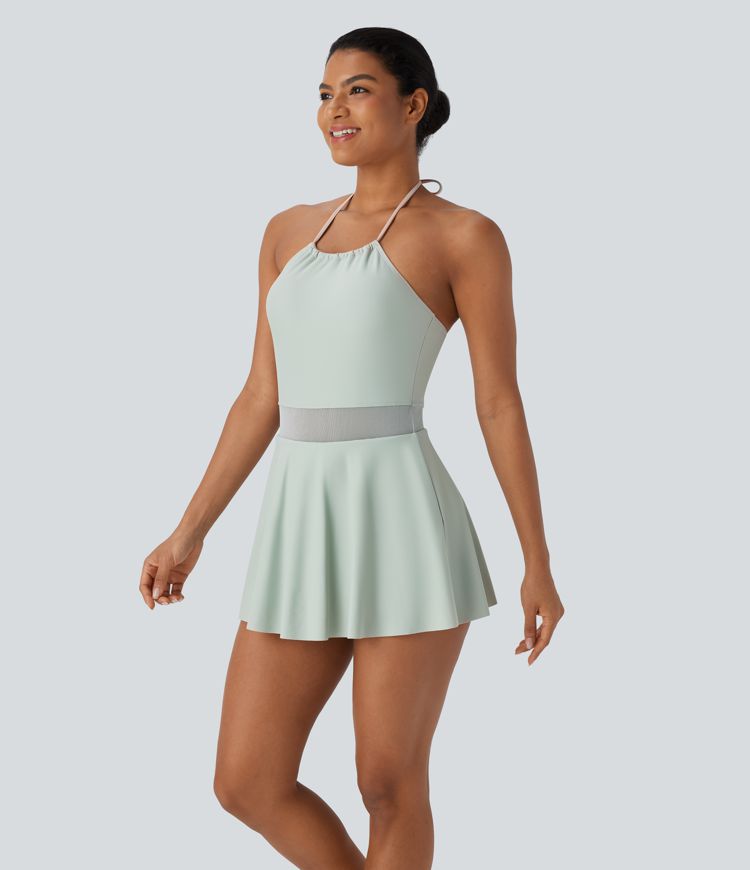 Halter Contrast Mesh 2-in-1 Mini One Piece Swimsuit