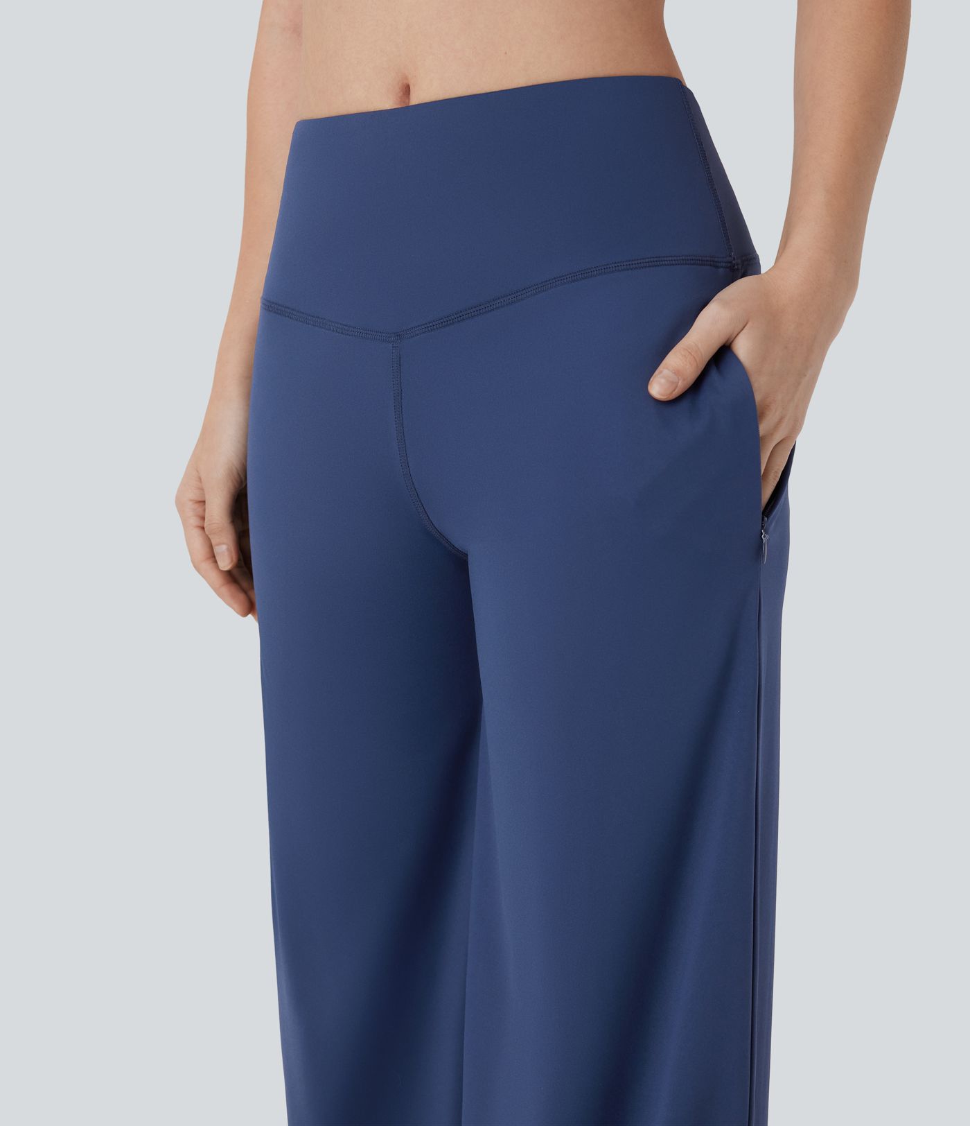 Mid Rise Straight Leg Yoga Pants with Side Zip Pocket
