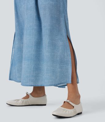 Sleeveless Drawstring Maxi Casual Dress with Pockets