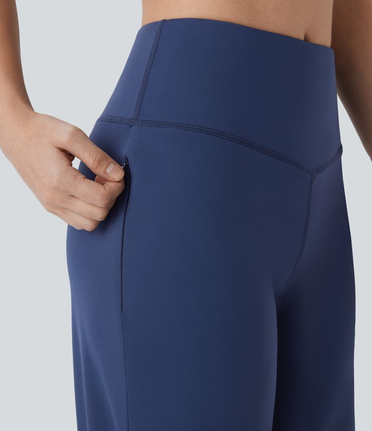 Mid Rise Straight Leg Yoga Pants with Side Zip Pocket