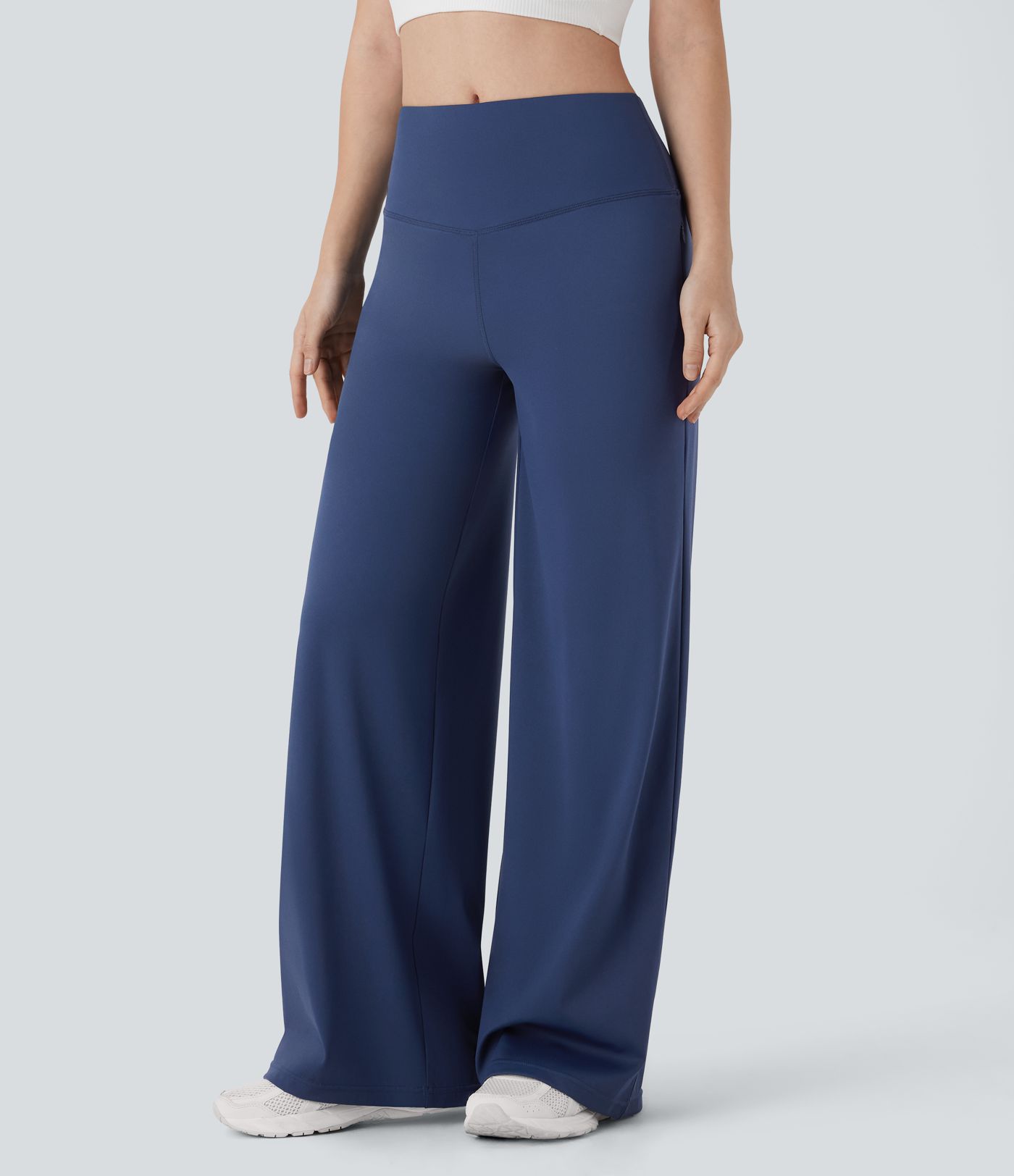 Mid Rise Straight Leg Yoga Pants with Side Zip Pocket